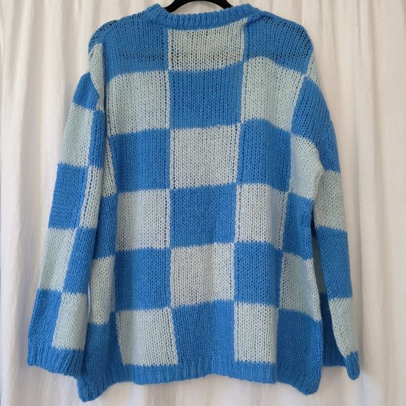 SSENSE Checker Board Blue Sweater Size Extra Large - Picture 6 of 17